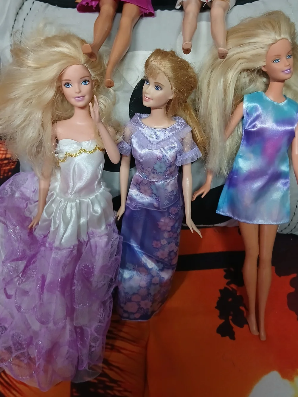 Lot of 5 Fashion Dolls with Colorful Dresses -  Vtg. 1999